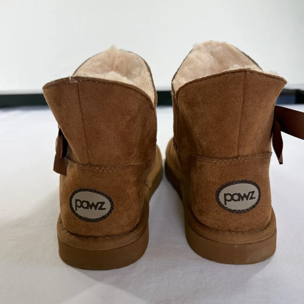 Pawz by Bearpaw Kids Chestnut Brown Suede Bow Ankle Boots WM20648Y Size 3